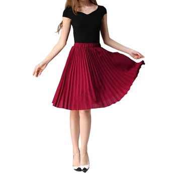 

New Fashion Spring and Autumn Skirts Sweet Women High Waist Pleated Solid Color Half Length Elastic Skirt Female