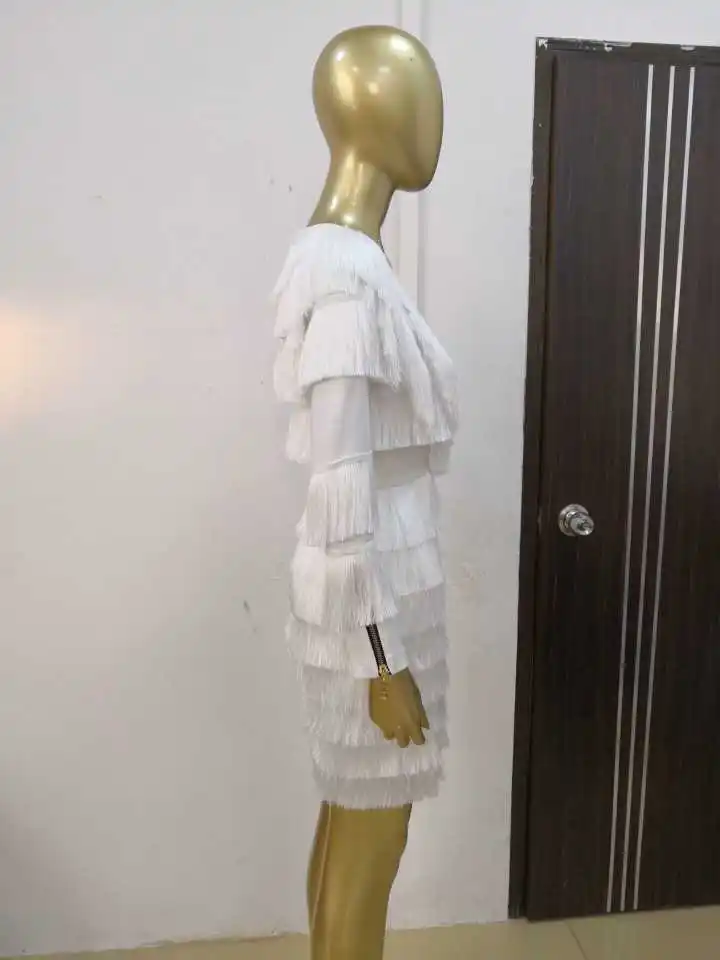 Летнее женское белое Бандажное платье на молнии с кисточками спереди и длинным рукавом, Vestidos, новинка, облегающее Клубное платье, вечерние платья знаменитостей