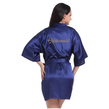 

Summer Casual Lady Satin Kimono Bathrobe Gown Women Home Wear Letter "Bridesmaid" Wedding Robe Sexy Mini Nightgown Sleepwear