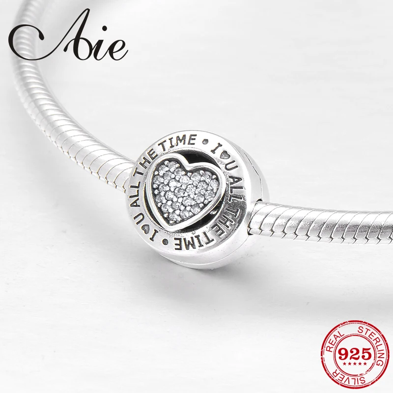 

Luxury 925 Sterling Silver letter I LOVE YOU ALL THE TIME CZ clips Lock beads Fit Original Pandora Charm Bracelet Jewelry making