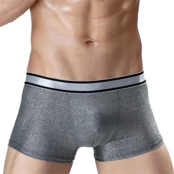 

Sexy Men Boxer Soft Breathable Underwear Shiny Male Comfortable Solid Glitter Panties Underpant Cueca Boxer shorts Homme For Men