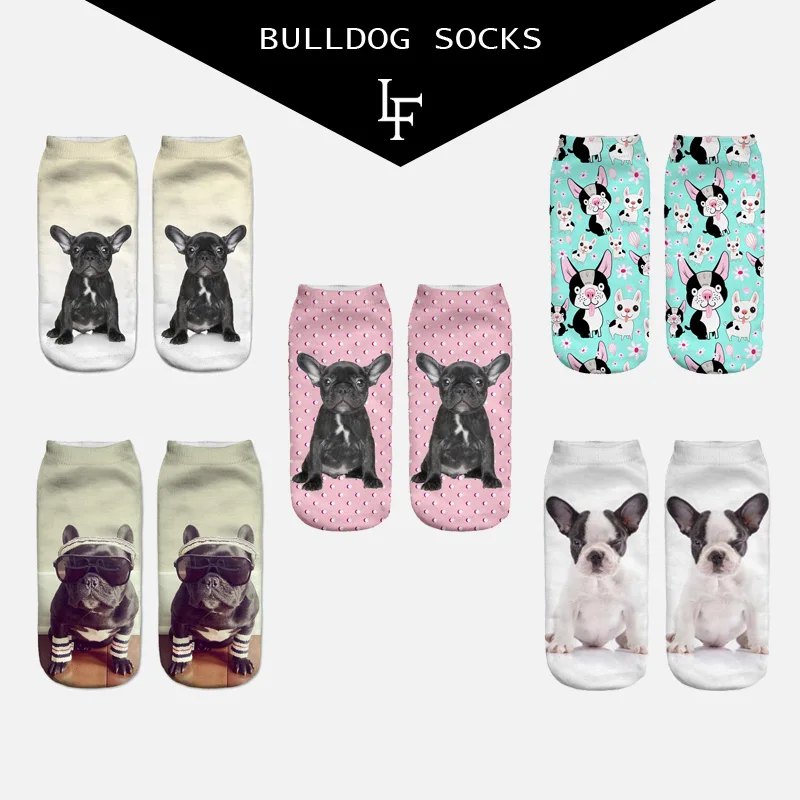 

New 3D Print Cute Bulldog Socks Women Low Cut Ankle Socks
