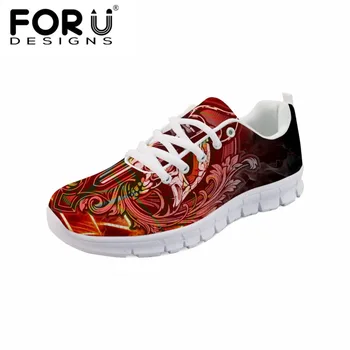 

FORUDESIGNS Flame Prints Women Flats Shoes Casual Fashion Breathable Air Mesh Flat Sneaker Comfort Supper Light Autumn Shoes
