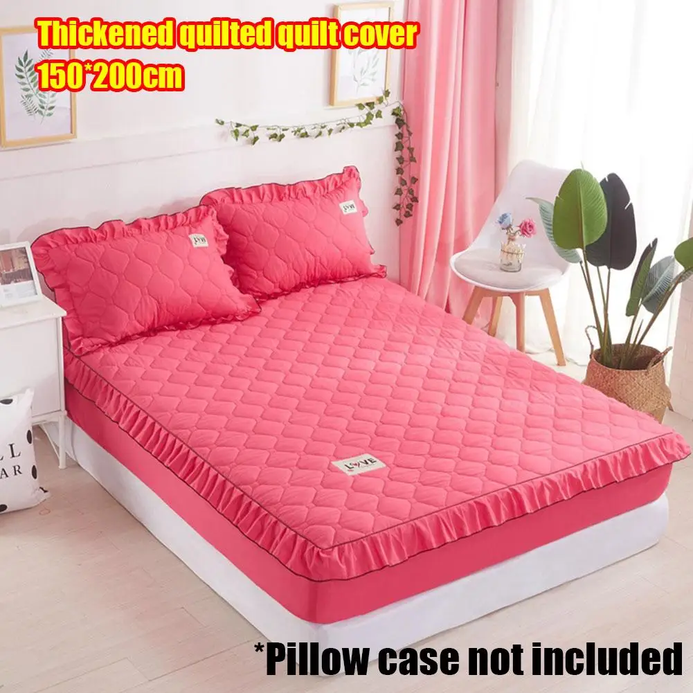 150*200 см комплект с юбкой для кровати, уплотненное покрывало для кровати, покрывало из полиэстера, стеганое покрывало, пасторальное однотонное постельное белье, 3 шт - Цвет: bed skirt
