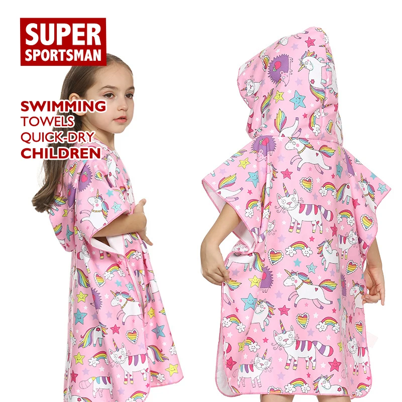 

Unicorn Children Swimsuit Yoga Sports Towel Gym Boy Surf Swimming Bathrobe Kids Girl Travel Fitness Quick Dry Towel Hooded Cloak