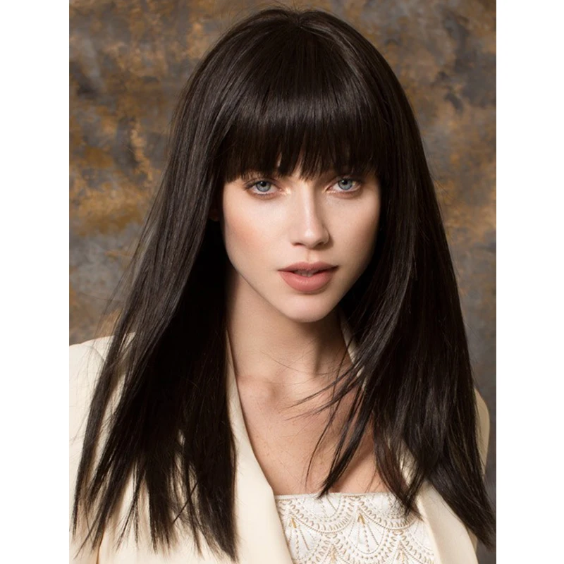 Long Straight Hairstyle Dark Brown Color Capless Synthetic Hair Wigs About ...