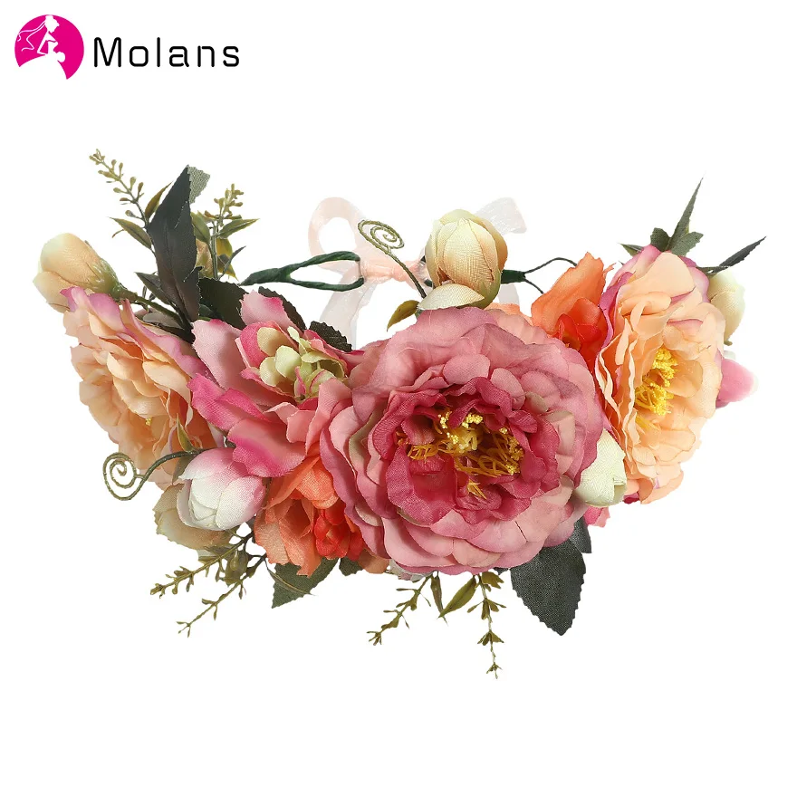 

Molans Big Flower Wreath Solid Ribbon Flower Crown Elegant Style Bride Bridesmaid Headdress Hair Accessories for Women Wedding