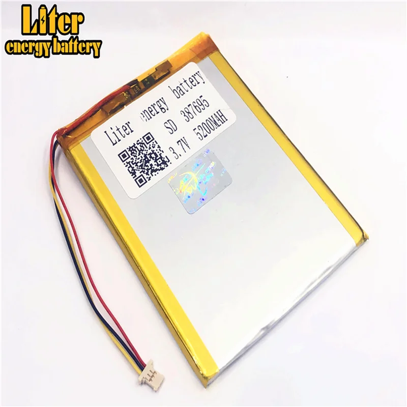 

1.0MM 3pin connector 3.7 V 387695 5200mah tablet pc 7 inch lithium polymer li-ion rechargeable battery lipo battery