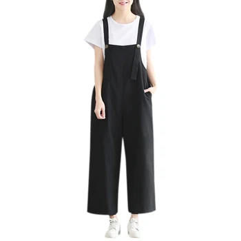 

Women Solid Plus Size Spaghetti Straps Jumpsuit Casual Loose Sleeveless Vintage Wide Leg Harem Pants Oversized Overalls Black