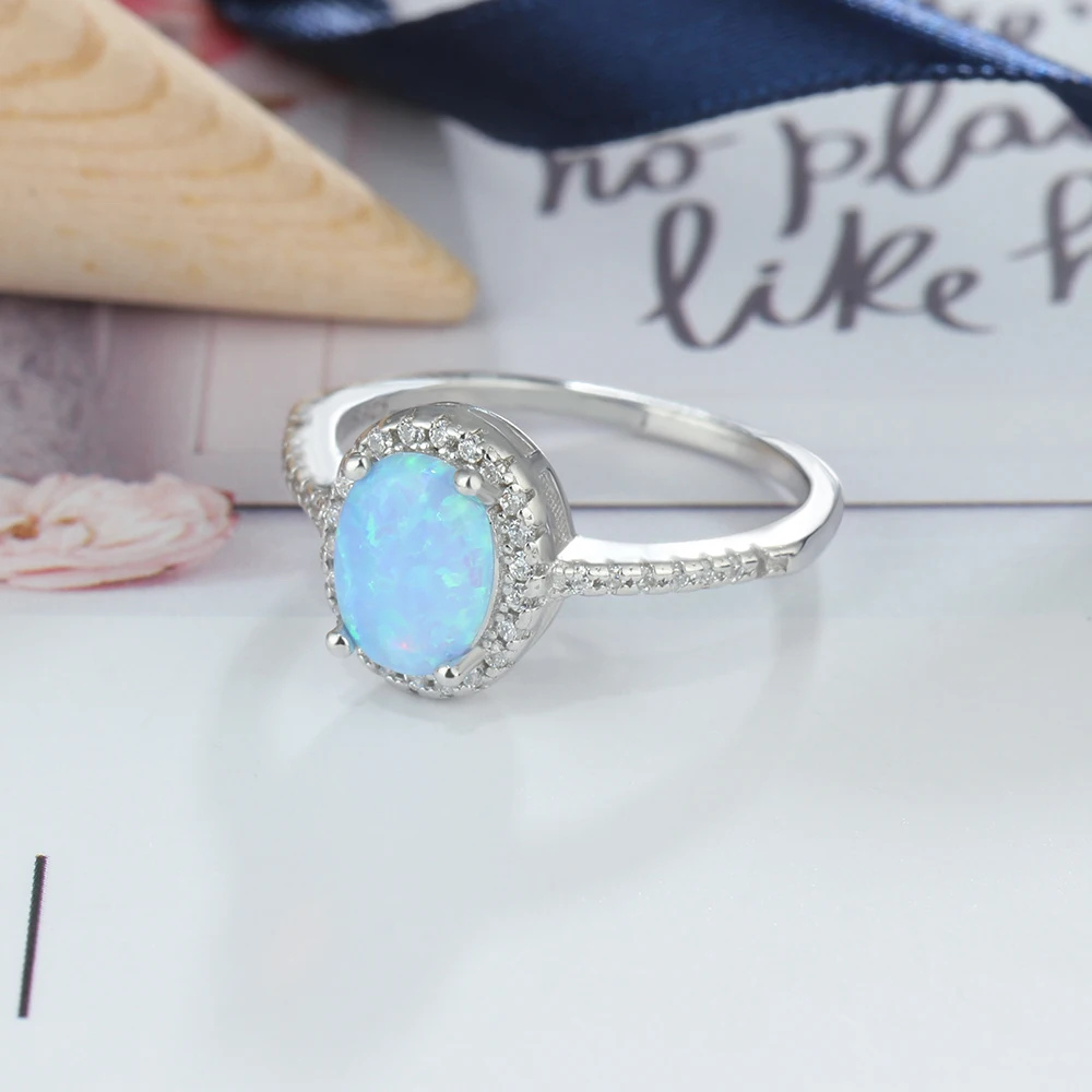 925 Sterling Silver Blue Opal Ring For Women Valentine's Day Gift