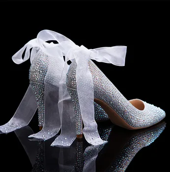 

Pointed Toe White Red Lace Bride Dress Shoes Crystal Beautiful Wedding Shoes Customized Elegant Bridesmaid Shoes High Heels