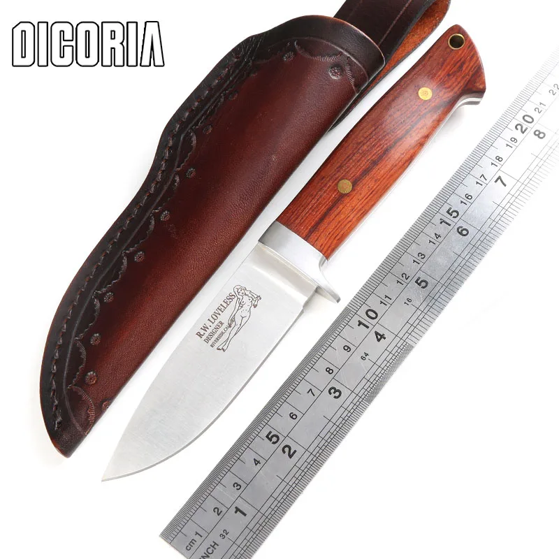 

DICORIA Loveless 9cr18MOV blade wood handle fixed blade large straight knife Sheath camping tactical outdoor EDC knives tools