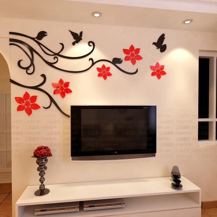 New arrival Flower vine 3d crystal Acrylic wall stickers TV sofa