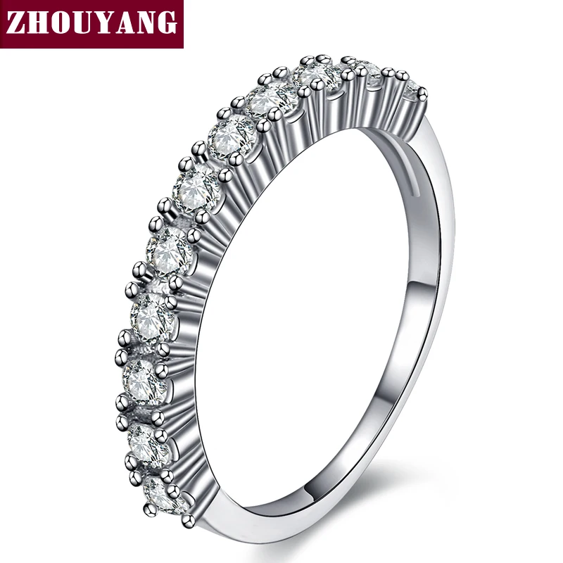 

Luxury Silver Color Cubic Zirconia Half Circle Pave Finger Rings Fashion Wedding&Engagement Ring Jewelry For Women ZYR589