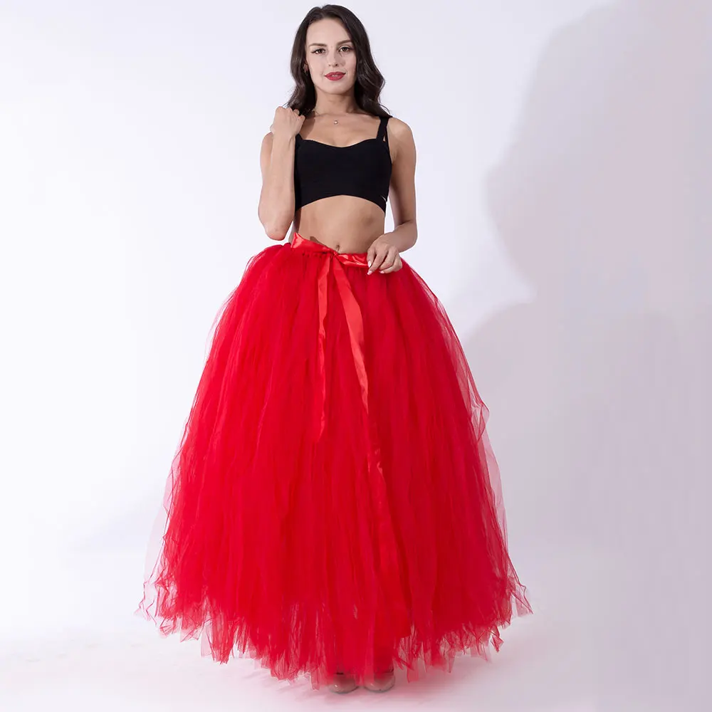 Весенняя Длинная регулируемая юбка, настоящая фотография, сексуальная пачка, для взрослых, ручная работа, тюль, модная, длина до пола, свадебная юбка для женщин - Цвет: red