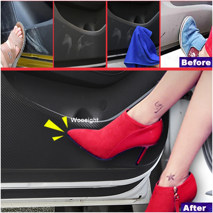 4Pcs Car Styling Anti-kick Pads Carbon Protection Interior Door Sticker Film For Hyundai Tucson (TL) 2015-2017 (4)