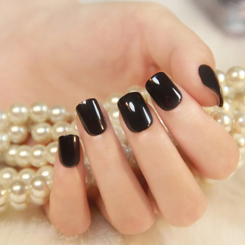 Блестящие черные искусственные ногти 24 шт.|nails done|nail art 3d flowernail gun nail sizes |
