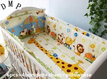 Promotion! 6PCS baby bedding sets, sweet cute cartoon pattern baby bedding .baby bumper ,include(bumper+sheet+pillow cover)