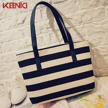 KEENICI Women Beach Canvas Bag Fashion Color Stripes Printing Handbags Ladies Large Shoulder Bag Totes Casual Bolsa Shopping Bag
