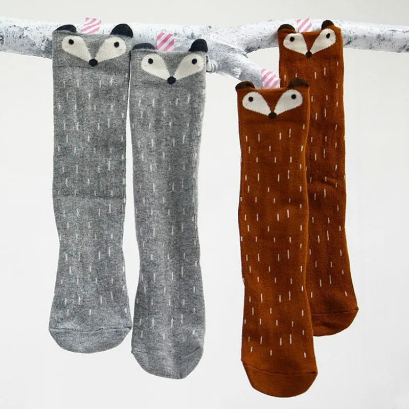 Милые зимние теплые детские Носки с рисунком для маленьких девочек, детские Носки с рисунком лисы хлопковые чулки до колен, мягкие короткие носки для малышей