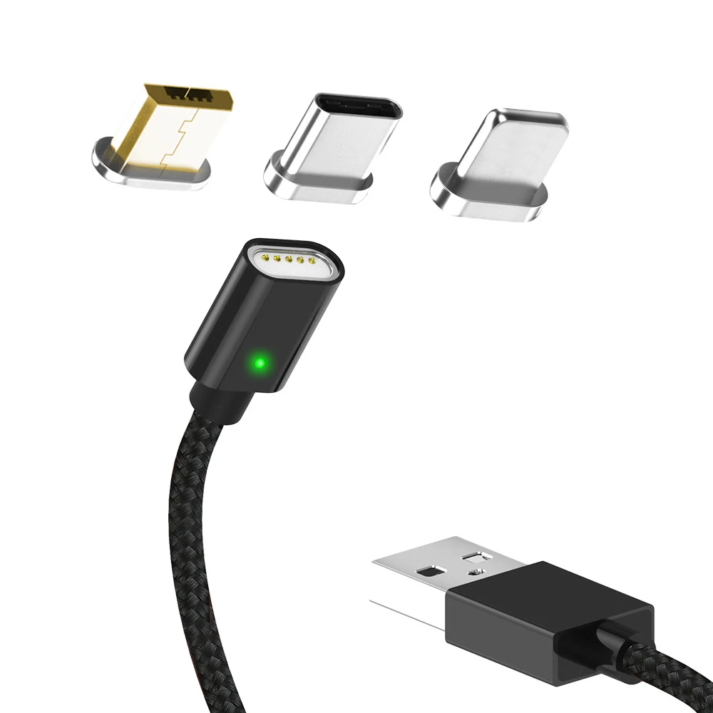 

New 3 in 1 Nylon Braided 2.1A Fast Charging Magnetic USB Charging DATA Cable For iPhone Andriod Type-C Mobile Phone Charging