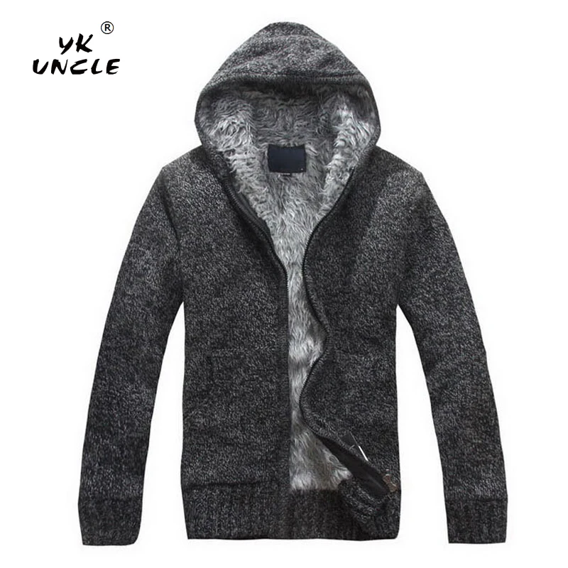 YK UNCLE, весна, осень, повседневный мужской свитер с капюшоном, пальто из искусственного меха, шерстяной свитер, куртки, мужские вязаные толстые пальто на молнии, M-XXL