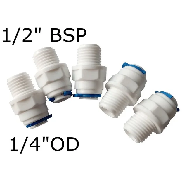 

5Pcs 1/4" OD Hose Qucik Connection 1/2" BSP Male Thread Straight RO Water Reverse Osmosis