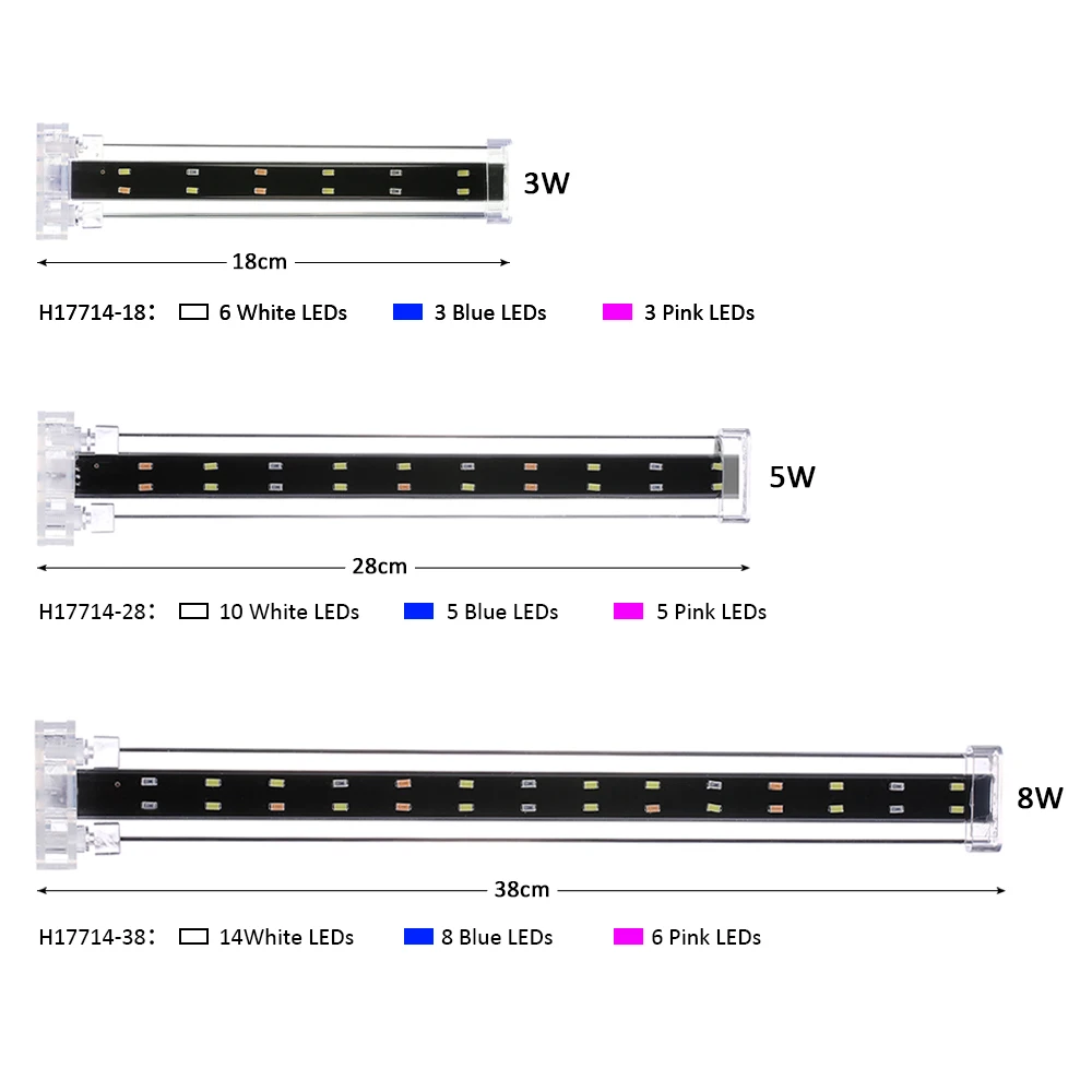 18-38 см 3 цвета аквариумный светодиодный светильник с зажимом высокий светильник светодиодный бар SMD5730 аквариум синий+ белый+ розовый светильник ing Tube