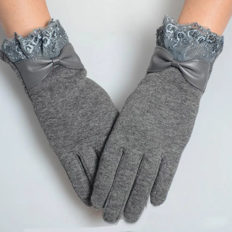 Gray Модные женские туфли с бантом, кружевом и спортивные Фитнес Велоспорт женские зимние перчатки основовязаное трикотажное бархатные теплые детские джинсы с кашемиром Сенсорный экран перчатки L16 - Цвет: Gray
