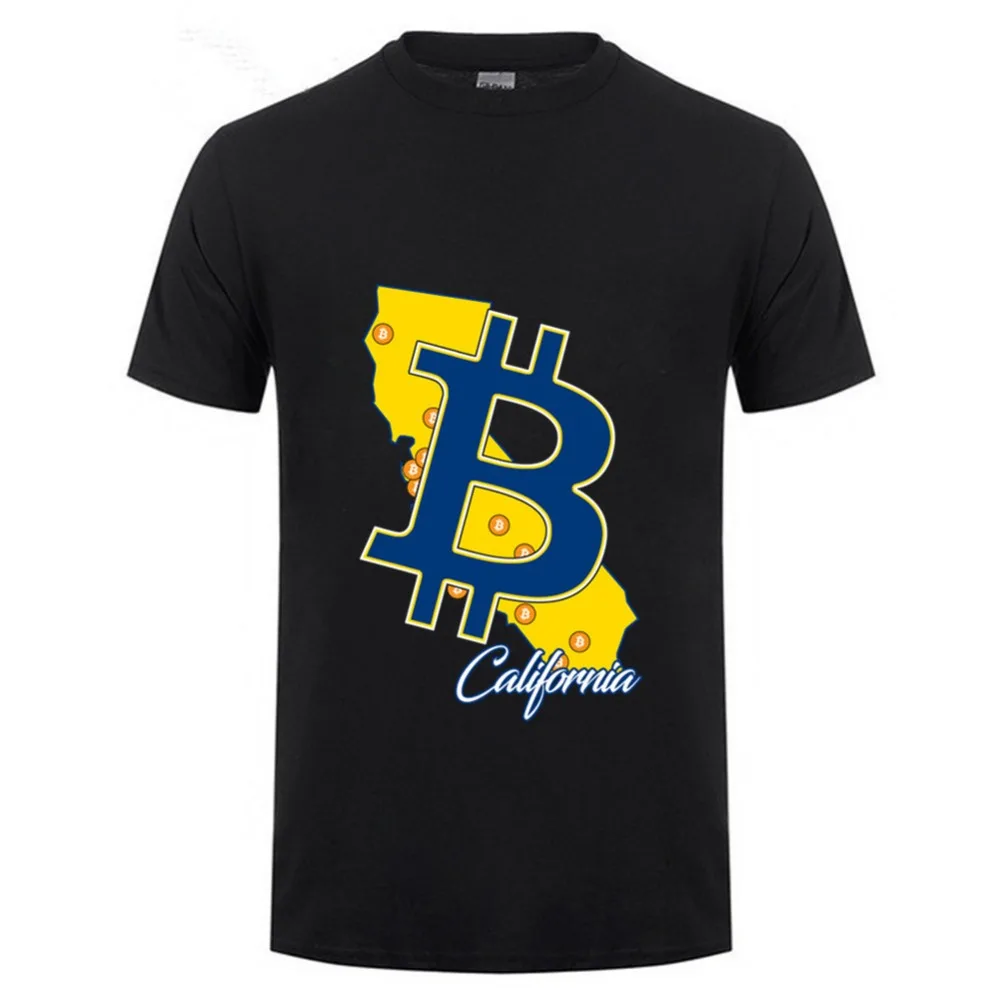 Новые забавные мужские футболки Биткоин в криптографии для флага Калифорнии с
