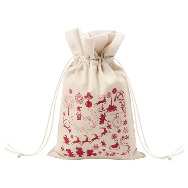 Canvas Drawstring Bag Christmas Small Candy Storage Reusable