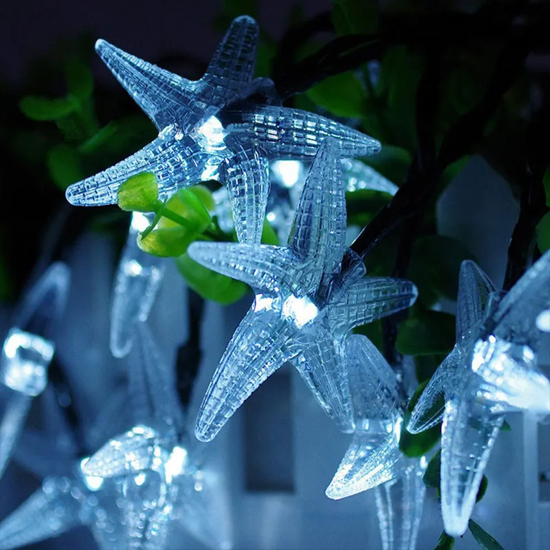 Dcoo Морская звезда Солнечная гирлянда 20ft 30 Led Фея Хэллоуин Рождество огни декоративное освещение для внутреннего/наружного сада - Испускаемый цвет: White