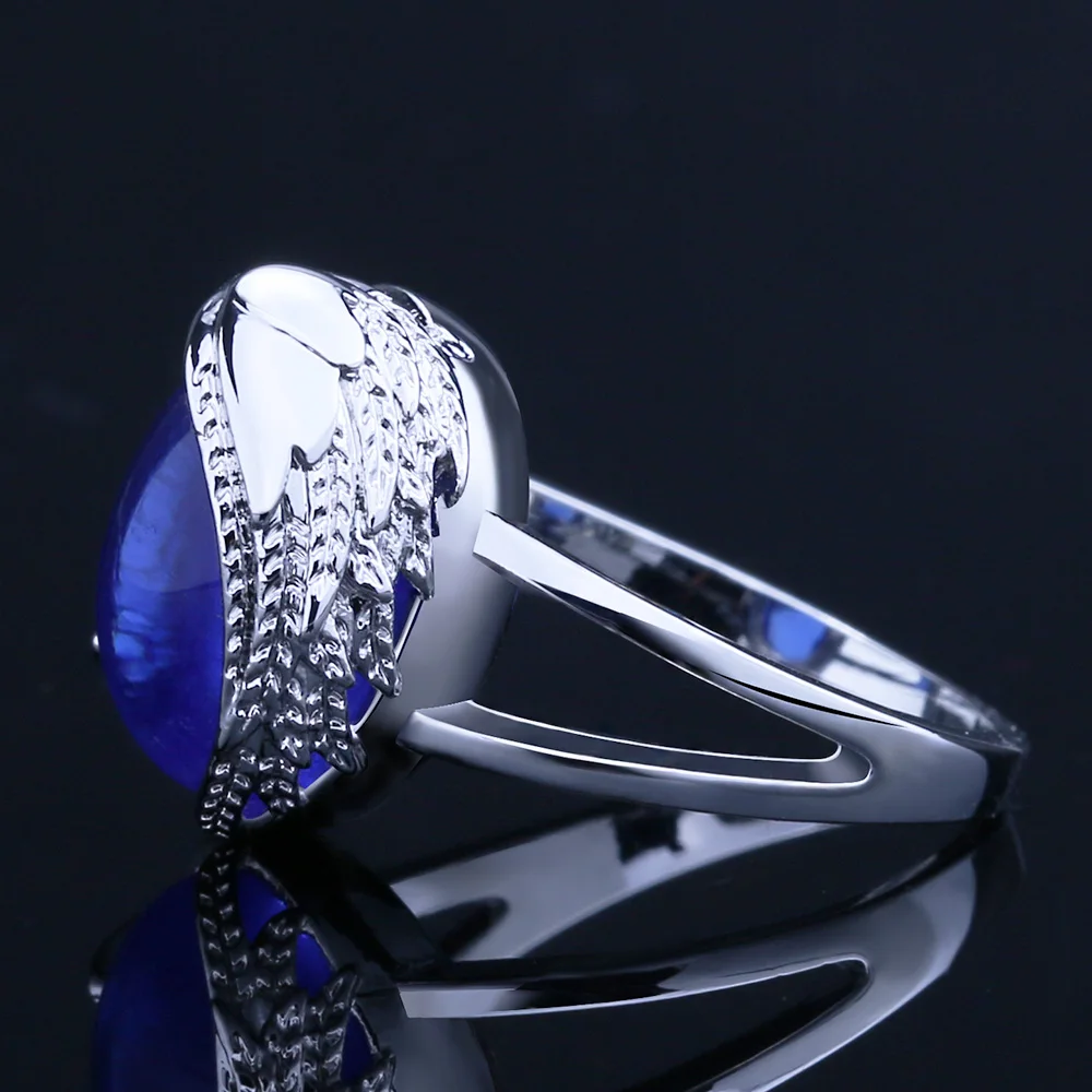 Waliicorners Ethnic Cocktail Party Rings For Ladies Fashion Half Angle Wings With Deep Blue Stone Women Party Ring 10