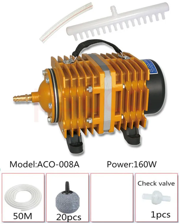 160 Вт 115LPM высокое Выход Электромагнитная аквариум воздушный насос для Гидропоника Пруд воздушный компрессор 10 клапан Fish Tank Кислород воздушный насос - Цвет: RESUN ACO-008A A SET