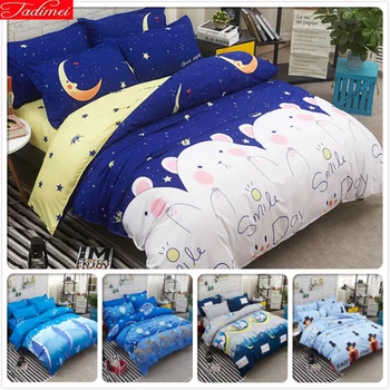 

Blue Yellow AB Side Cotton 3/4 pcs Bedding Sets Full King Queen Twin Single Size Duvet Cover Kids Bed Linen 150x200 180x220 2.3m