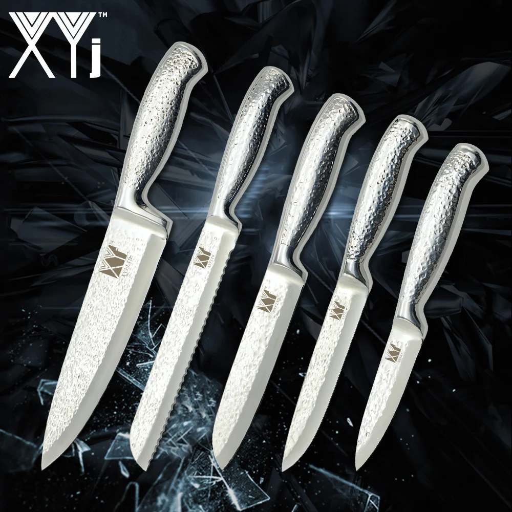 

XYj Stainless Steel 5PCS Knives Set 8'' Chef 8'' Bread 5.5'' Santoku 5'' Steak 3.5'' Paring Knife Kitchen Gadgets Cooking Tool