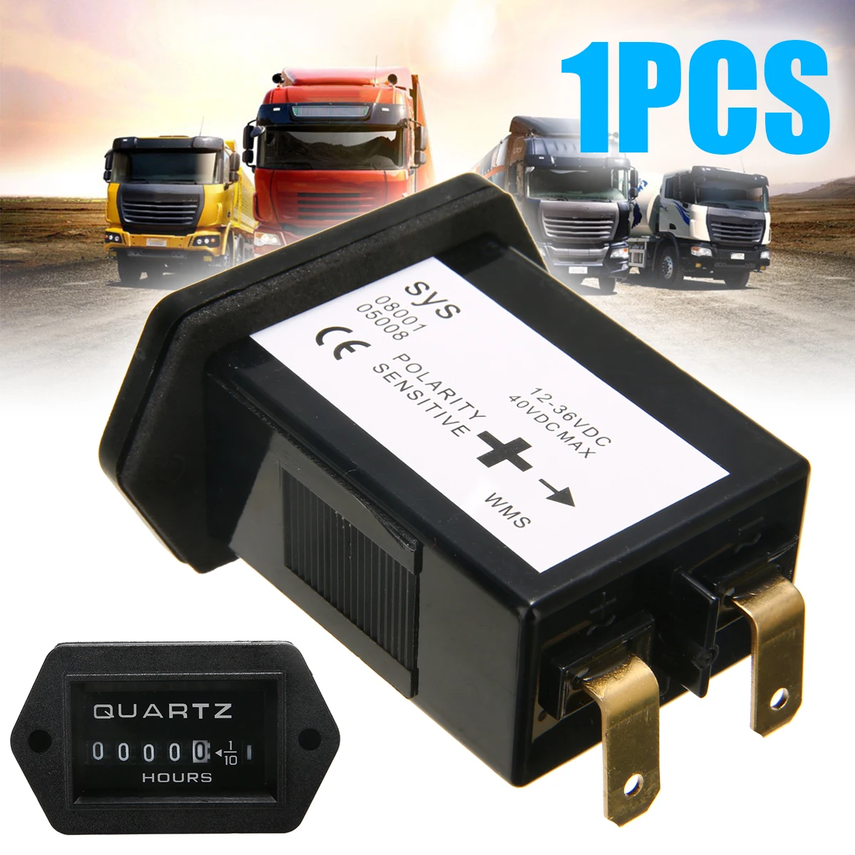 1PC 12V-36V LCD Display Car Truck Tractor Hour Meter Outboard Engine Rectangular Meter Car Truck  Motorcycle Replacement