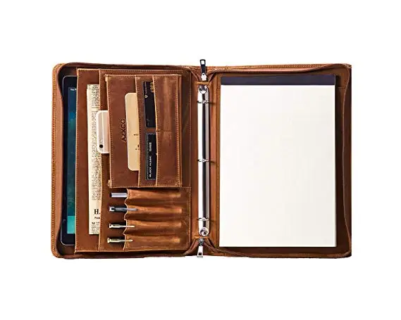 

Vintage 3-Ring Binder Portfolio Handmade Crazy-Horse Leather Legal Pad Notepad Padfolio Case for Business Daily Travel