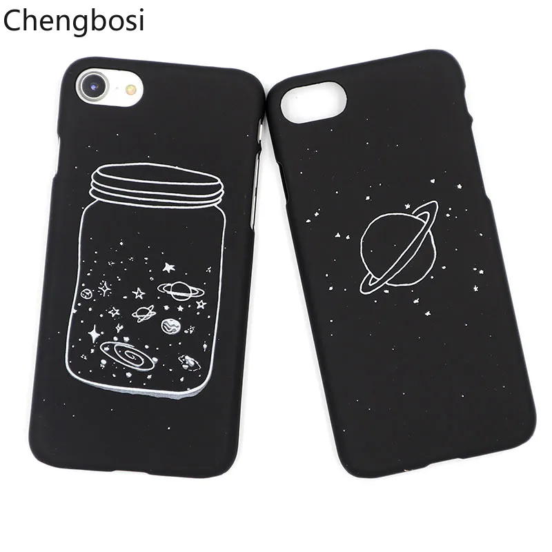 

Simple Personality Black Starry Planet Phone Cases for IPhone X XS MAX XR PC Matte Half-wrapped Case Glossy Matte 6s 7 8 Plus