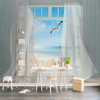 

Photo Wallpaper 3D Stereo Window Seaside Landscape Mural Living Room TV Sofa Background Wall Painting Papel De Parede Home Decor