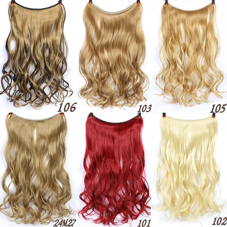 AOSIWIG 22'' Not Clip in Hair Extensions Secret Miracle Wire Hair Piece Fish Line Headband Long Curly Wavy Sandy Blonde