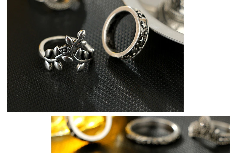 AYAYOO Vintage Engagement Ring Set Punk Antique Silver Color Leaf Geometric Knuckle Midi Rings for Women Jewelry Gift (4)
