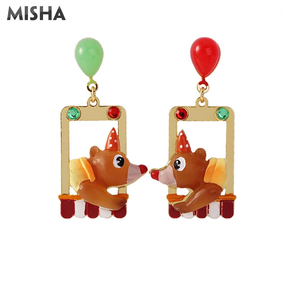 

MISHA Cute Stud Earrings For Women Circus Bear Design Christmas Gift Earrings For Ladies Charm Jewelry Gift L729