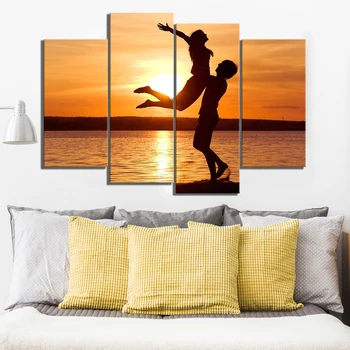 

4 Piece HD Picture Romantic Couple Nature Scenery Landscape Poster Sunset Paintings Seascape Canvas Painting Wall Art Home Decor