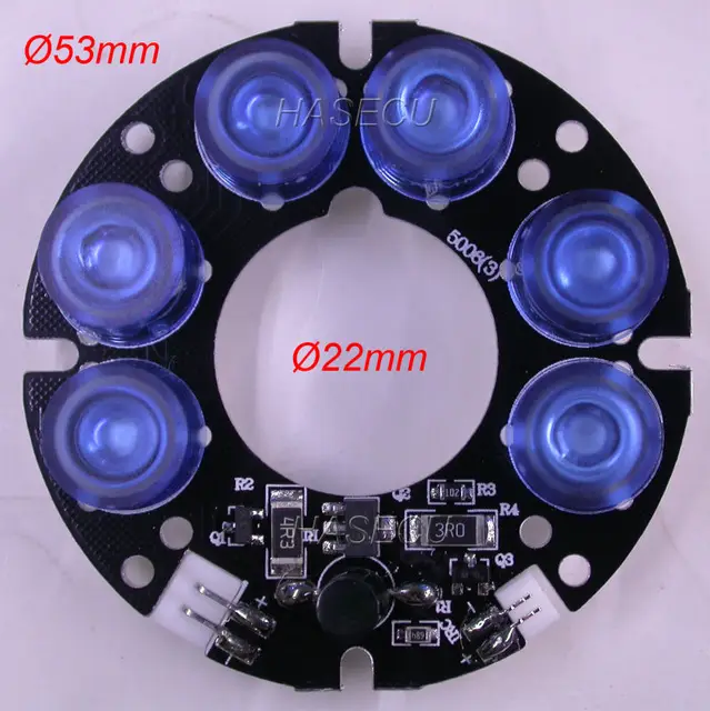 Infrared 6x SMT flat type IR LED board module for CCTV camera night vision (diameter 53mm / 22mm) 80 degree emitting angle ONLY 2