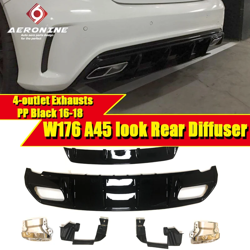 

A45 look Diffuser+304 Stainless Steel 4-Outlet Exhaust Tip ABS Fits For MercedesMB W176 Sports Edition A180 A200 A250 2016-in