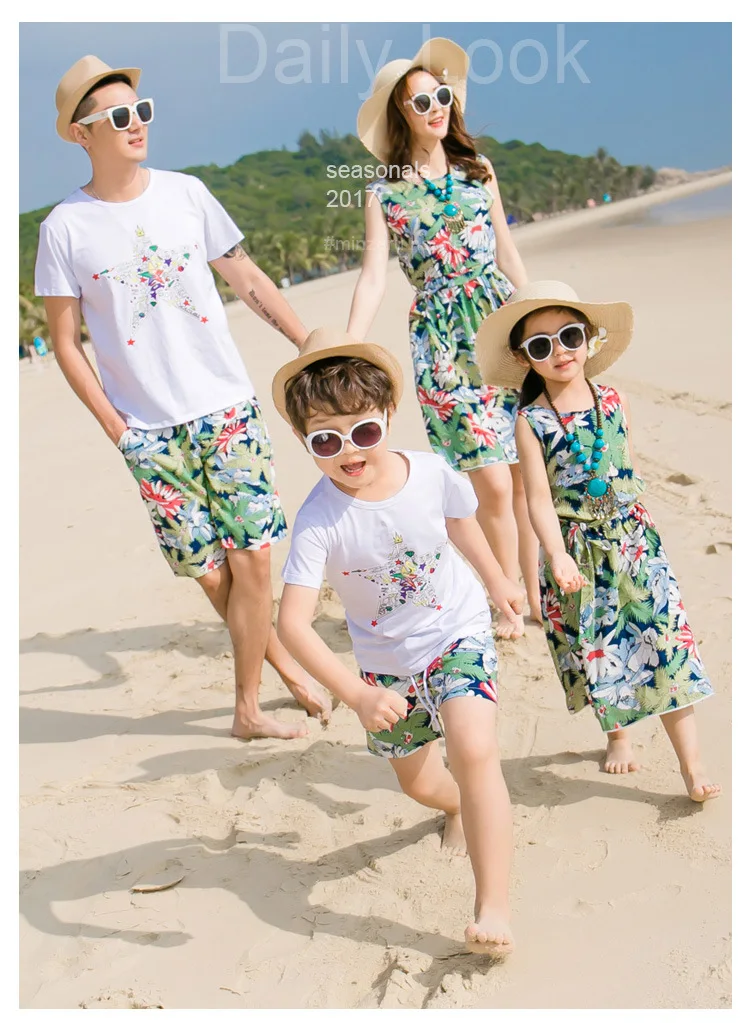Новая пляжная Одинаковая одежда для семьи хлопковое платье для мамы и дочки комплекты одежды для папы и сына комплект в семейном стиле 3XL