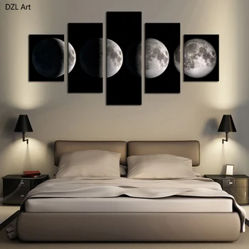 

5 Piece(No Frame)Moon Modern Home Wall Decor Canvas Picture Art HD Print Painting On Canvas for Living Room