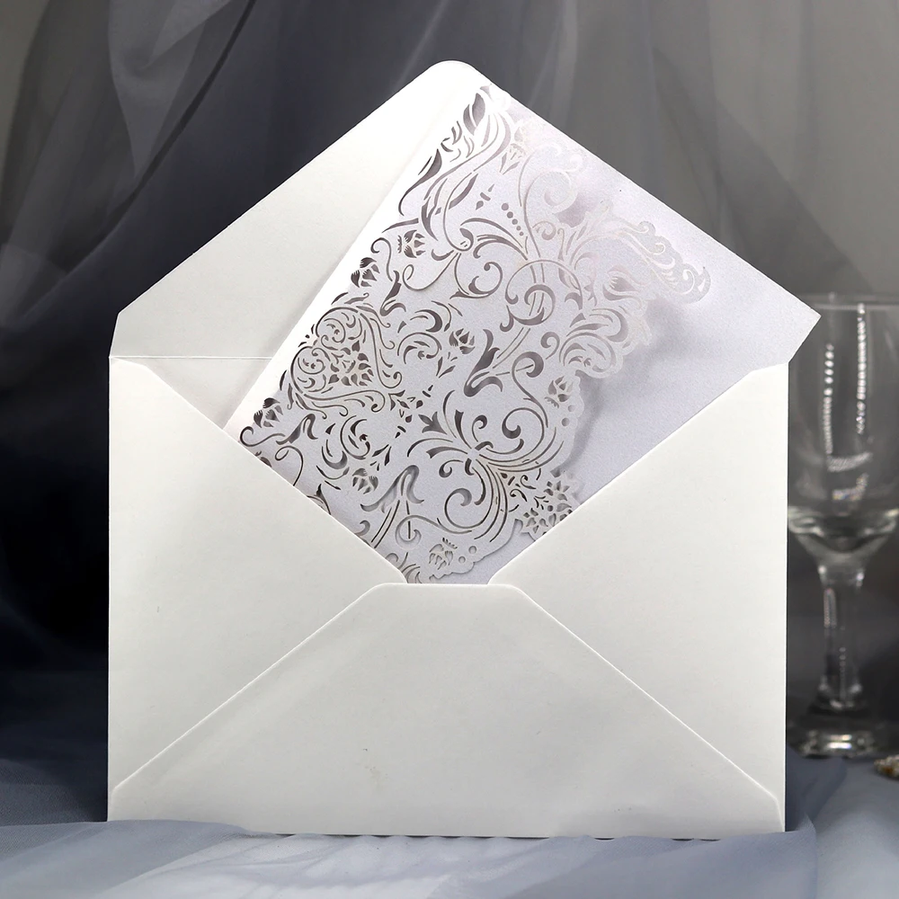  10pcs Wedding Invitations Lace Pattern Cards Laser Cut Paper Cards Announcement Greeting Postcards  - 4.00044E+12