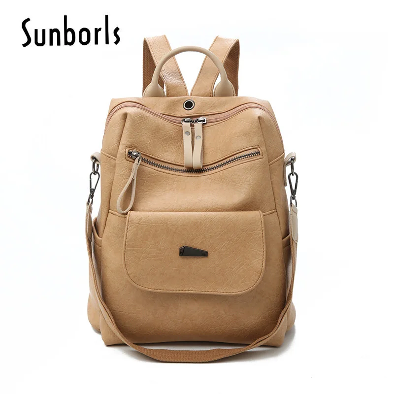 

High Quality PU Leather Backpack Women Double Zipper School Bags Teenager Girls Soft Big Capacity Women Backpack 4E9123